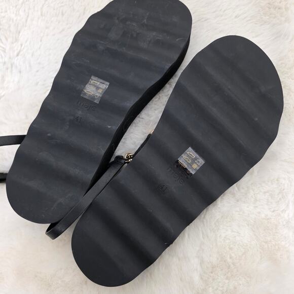 NEW Maje Frankie Chain Trimmed Charm Black Leather Platform Sandal - Picture 8 of 13